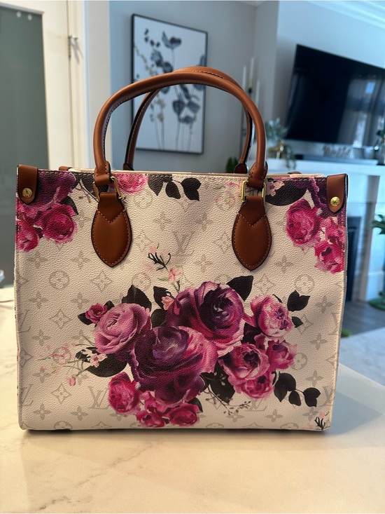 None Handbags - Leather-Trim Floral Tote Bag in Pink and Purple with LV design
